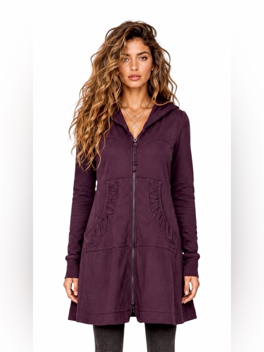 Prairie Underground – Long Cloak Hoodie – Plum Purple – Sz. M